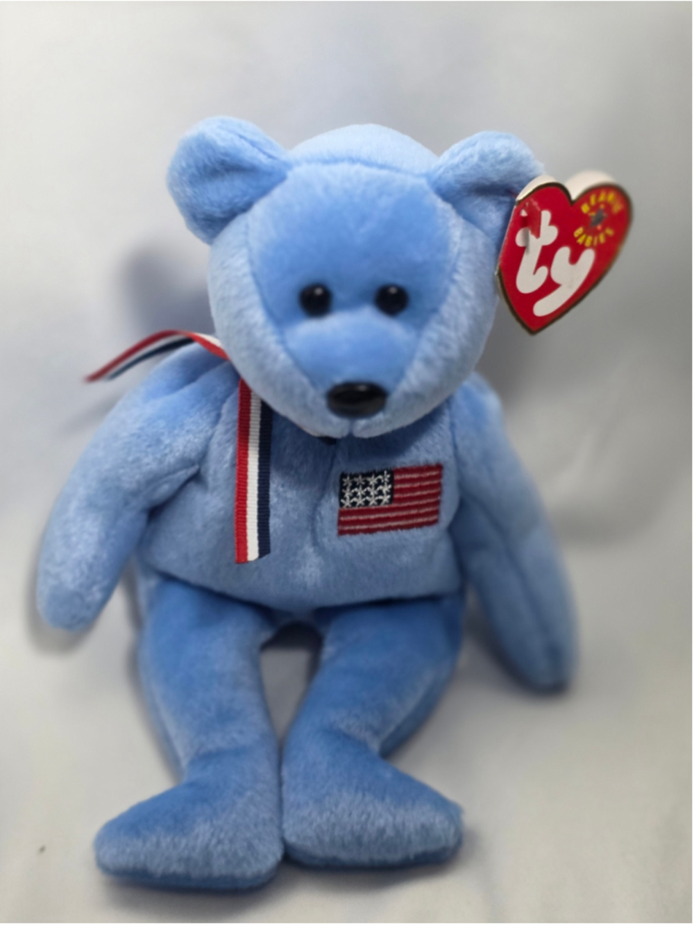 Kids Ty Beanie Baby America Bear One Size Blue Red Patriotic Collectible vintage